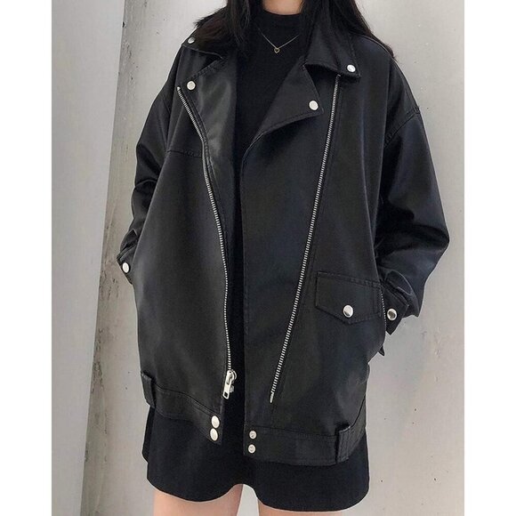 LY VAREY LIN Women Faux Leather Jacket Black Long Sleeve Lapel Collar Zip up - Picture 6 of 6